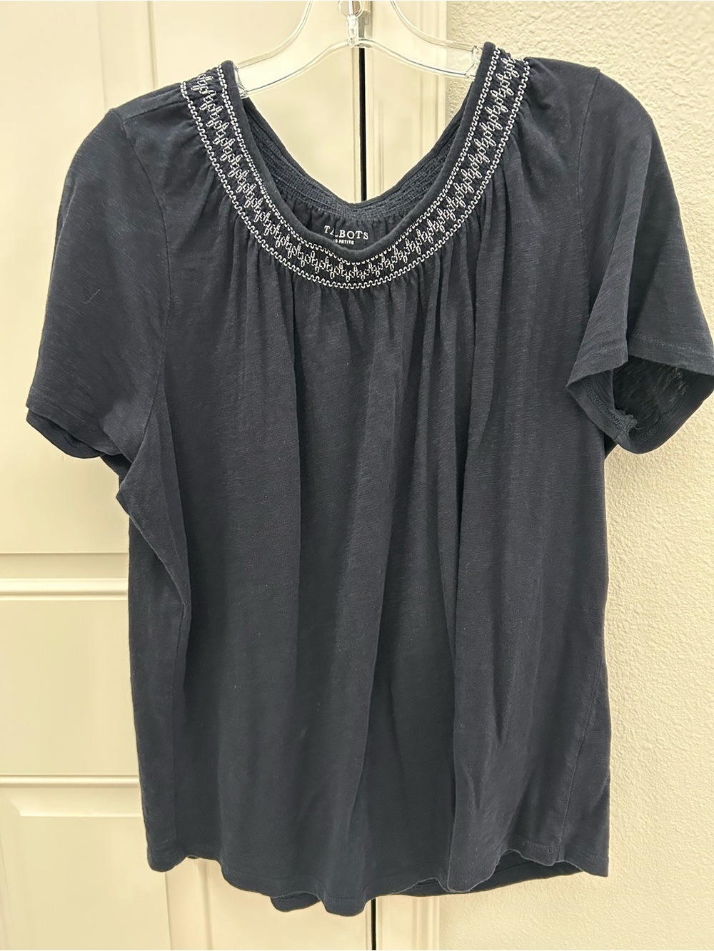Talbots Navy Embroidered Scoop-Neck Short Sleeve Tee